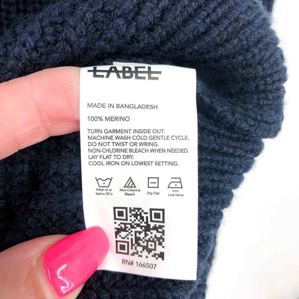 LABEL Men's Go-To Sweater XXL Navy Blue Light Grey Crewneck Merino Wool NWT